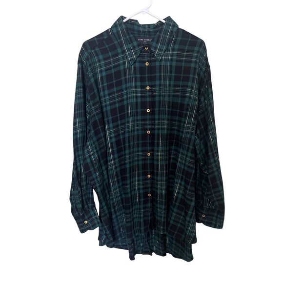 Lane Bryant Womens Plaid Button-Up Shirt 22/24 Green & Black Cotton Blend - Picture 1 of 11
